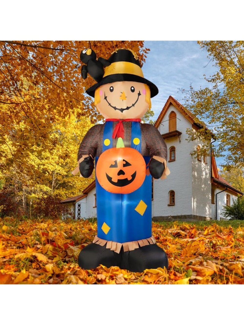 Giant 8FT Fall Scarecrow Inflatable with Pumpkin & LED Lights for Halloween